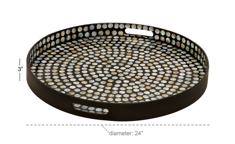 Deco 79 Mother of Pearl Shell Handmade Living Room Decor Tray Ottoman Tray with Slot Handles, Serving Tray 24" x 24" x 3", Black - Image 4